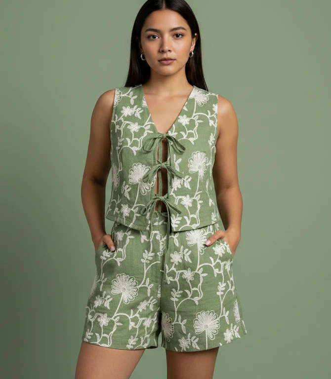 Conjunto Chaleco y Short Bordado - Vista 3 | Drizzary Store